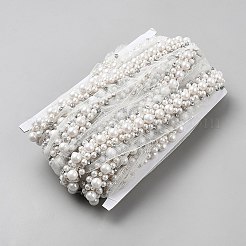 Adorno de encaje de malla de granadina con cuentas de resina y rhinestone&nbsp;OCOR-WH0082-352A