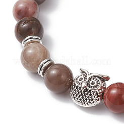 Круглые эластичные браслеты из натурального окаменевшего дерева&nbsp;BJEW-JB12610-02