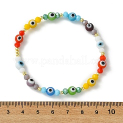 Pulseras elásticas hechas a mano con cuentas redondas de lampwork y cuentas de vidrio electrochapado para mujer&nbsp;BJEW-JB13758