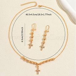 Комплекты серег и ожерелий из винтажного латунного креста с микропаве из прозрачных кубических цирконий для женщин&nbsp;UW3402