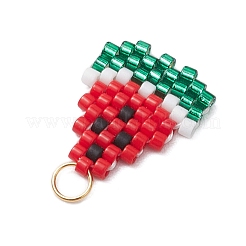 ガラスシードビーズペンダント  フルーツチャーム  304ステンレススチール製丸カン付き  スイカ  15x12x1.5mm  穴：3mm&nbsp;PALLOY-MZ00517-01