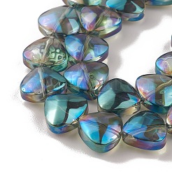 透明電気めっきガラス ビーズ 連売り  虹メッキ  ハート  ダークシアン  12x13x7mm  穴：1mm  約55個/連  25.51''（64.8センチメートル）&nbsp;EGLA-P050-FR03