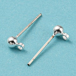 真鍮製スタッドピアスパーツ  シルバーピン925本付き  長持ちメッキ  カドミウムフリー＆鉛フリー  銀  5x3mm  穴：1mm  ピン：0.6mm&nbsp;FIND-R144-13A-S
