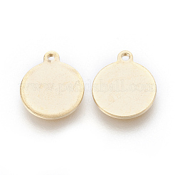 304ステンレススチールチャーム  フラットラウンド  空白タグのスタンプ  ゴールドカラー  12x10x1mm  穴：1mm&nbsp;STAS-F186-04G-10mm