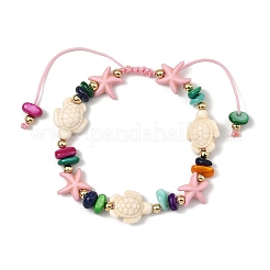 Geflochtene Armbänder aus natürlichen Süßwassermuscheln und synthetischen Türkisperlen&nbsp;BJEW-JB13868