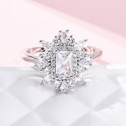 Anillos de latón con micro pavé de circonita cúbica transparente para mujer&nbsp;RJEW-A062-03P
