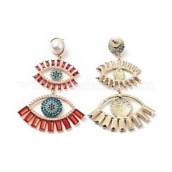 Серьги-гвоздики со стразами и двойным сглазом с акриловыми жемчужными бусинами&nbsp;LS-EJEW-J045-03C-KCG