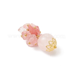 Круглые подвески из вишневого кварцевого стекла с кусочками натурального розового кварца&nbsp;PALLOY-JF04288-03