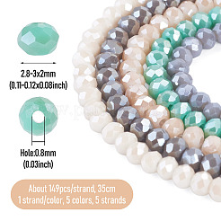 5 hebra de cuentas de vidrio facetadas redondas de 5 colores con baño de arcoíris completo.&nbsp;EGLA-TADJ0001-10