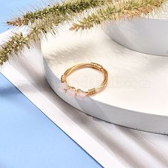 Anelli di perline intrecciati in quarzo rosa naturale avvolti in filo di rame per le donne&nbsp;RJEW-JR00393-01