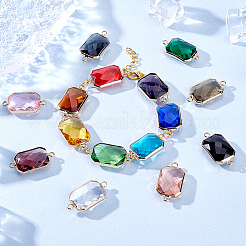 15 шт. 15-х цветные прямоугольные соединительные подвески из латуни и стекла&nbsp;KK-GA0001-72B