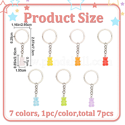 7 шт. 7 цвета конфетного цвета прозрачный брелок в виде медведя из смолы KEYC-CP0001-17