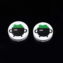 Бусины из натурального дерева с принтом на Хэллоуин WOOD-T021-82