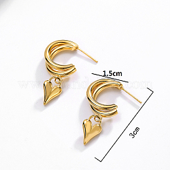 Винтажные серьги-гвоздики из нержавеющей стали 201 в форме буквы С с подвесками в форме сердца&nbsp;RJ0929-1