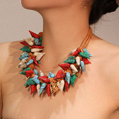 Женские ожерелья-нагрудники из богемского сплава и акрила в форме сердца с вощеным шнуром FS-WG4624E-01