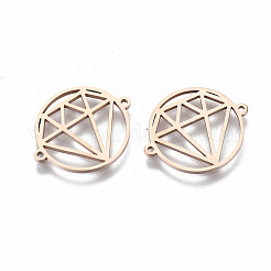 304ステンレススチールリンクコネクター  レーザー切断  中空のひし形のフラットラウンドい  ローズゴールド  15x18x1mm  穴：0.8mm&nbsp;STAS-S116-101RG