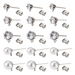 40 Stück 5 Stil ABS-Kunststoff Imitationsperle & klare Zirkonia Ohrstecker Zubehörse&nbsp;EJEW-TA0001-08