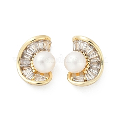 Серьги-гвоздики из латуни в форме буквы С с прозрачным кубическим цирконием KK-D301-14G