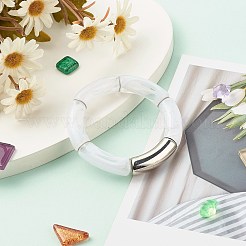 女の子の女性のために設定された分厚いカーブチューブビーズストレッチブレスレット  アクリル＆ccbプラスチックビーズブレスレット  ステンレス鋼色  ミックスカラー  内径：2-1/8インチ（5.3cm）  4個/セット&nbsp;BJEW-JB06947