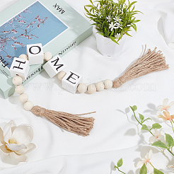 Гирлянда из деревянных бисера с кистями из джутового шнура DJEW-WH0042-68A