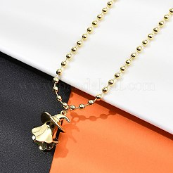 Латунные ожерелья с подвеской в виде привидения на Хэллоуин из черной эмали&nbsp;LS-NJEW-B135-01A-G