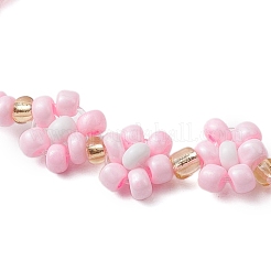 ガラスシードストレッチブレスレット  女性のためのジュリー  花  ピンク  内径：2-1/8インチ（5.5cm）&nbsp;BJEW-JB110103-04