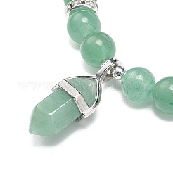 Bracelet extensible en perles rondes d'aventurine verte naturelle avec des breloques de balle&nbsp;BJEW-JB09018-02