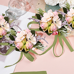 4 corsage de poignet en tissu de soie imitation rose&nbsp;AJEW-CP0008-48