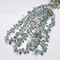 電気メッキガラスビーズセット  半分虹メッキ  多面カット  ティアドロップ  アクア  12x6mm  穴：1mm&nbsp;EGLA-A001-6x12mm-H03