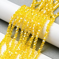 透明電気メッキガラスビーズ連売り  パール光沢メッキ  多面カット  双円錐形  ゴールド  4x4mm  穴：0.8~1mm  約75~78個/連  28~29cm&nbsp;EGLA-A039-T4mm-A22