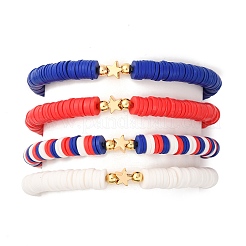 4 шт. 4-цветные браслеты ручной работы из полимерной глины с бусинами heishi ко Дню независимости&nbsp;BJEW-TA00642