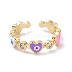 Открытая манжета с красочным эмалированным сердцем и кубическим цирконием&nbsp;RJEW-P032-10G