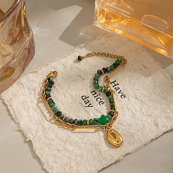 Браслеты из натурального зеленого авантюрина с цепочками Фигаро и двухслойными цепочками из нержавеющей стали 304 CN7232