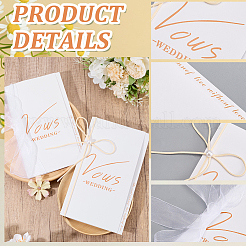 紙製の結婚誓約カード2枚  プラスチックパールビーズとシルクリボン付き  ホワイト  210x125~126x6~10mm&nbsp;AJEW-CP0011-25B