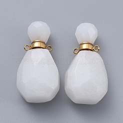 Facettierte natürliche weiße Jade öffnende Parfümflaschenanhänger&nbsp;G-E564-10A-G