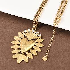 Ожерелье из нержавеющей стали 304 с подвеской в форме сердца и кристаллами горного хрусталя в виде пшеницы&nbsp;NJEW-P344-01G