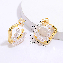 Модные квадратные серьги-гвоздики с имитацией латунного жемчуга&nbsp;HD0579