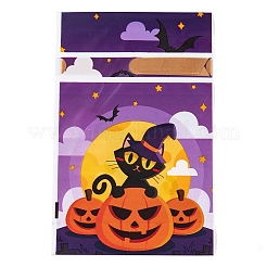 長方形のハロウィンキャンディビニール袋50個  猫の形がプリントされたキャンディ巾着袋  ミックスカラー  23.2x14.9x0.05cm&nbsp;ABAG-U001-01K