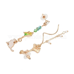 Pendientes asimétricos de aleación dorada con esmalte&nbsp;EJEW-Z061-01G-01