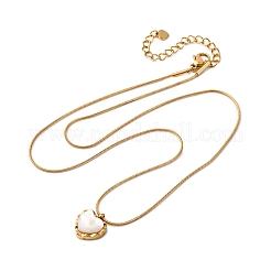 Женские ожерелья в форме круглой змеи из нержавеющей стали 304 и белой ракушки с подвеской в виде сердца&nbsp;NJEW-K255-39G