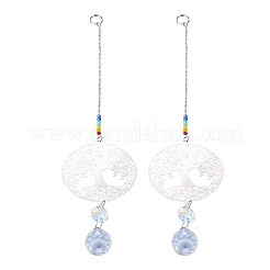 2 attrape-soleil suspendu en acier inoxydable 201 en forme d'arbre de vie et verre cristal arc-en-ciel&nbsp;HJEW-TA00446