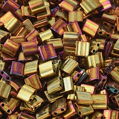 MIYUKIティラビーズ  日本製シードビーズ  2穴  （TL462)メタリックゴールドアイリス  5x5x1.9mm  穴：0.8mm  約1180個/100g&nbsp;SEED-J020-TL0462