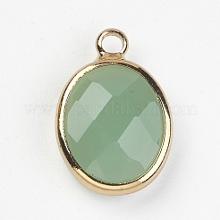 ガラスチャーム  真鍮パーツ  多面カット  オーバル  ゴールドカラー  ミックスカラー  15.5x10.5x4mm  穴：1.5mm&nbsp;X-GLAA-E025-14