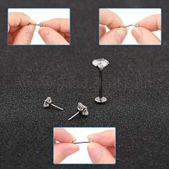 15 шт. плоские круглые серьги-гвоздики из нержавеющей стали 304 с прозрачным кубическим цирконием и титановым сплавом g23 EJEW-FS0001-30