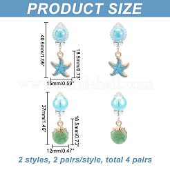 4 пара двухцветных серег-клипс с имитацией ракушек и эмалью EJEW-AR0001-09B