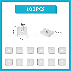 304ステンレススチールスペーサービーズ  正方形  ステンレス鋼色  6x6x0.8mm  穴：1.2mm  100個/箱&nbsp;STAS-UN0008-19P