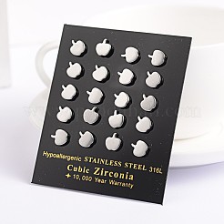 変色しないアップル 304 ステンレススチール製イヤリング  低刺激性のイヤリング  ステンレス鋼色  8x6.5mm  ピン：0.7mm&nbsp;X-EJEW-F0075-049P