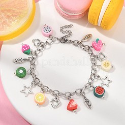 Thème de fruits en argile polymère et bracelet à breloques en alliage&nbsp;BJEW-TA00379