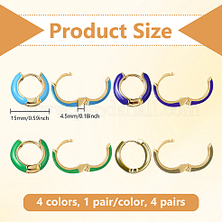 4 пара двухцветных серег-колец Huggie Hoop из сплава и эмали для женщин EJEW-HY0001-23A