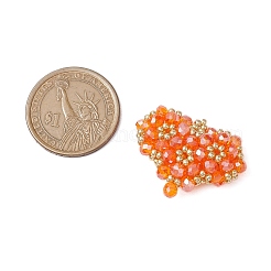 シードビーズ ビーズチャーム  ハートペンダント  サンゴ  25x33x8.5mm  穴：4mm&nbsp;PALLOY-MZ00341-03